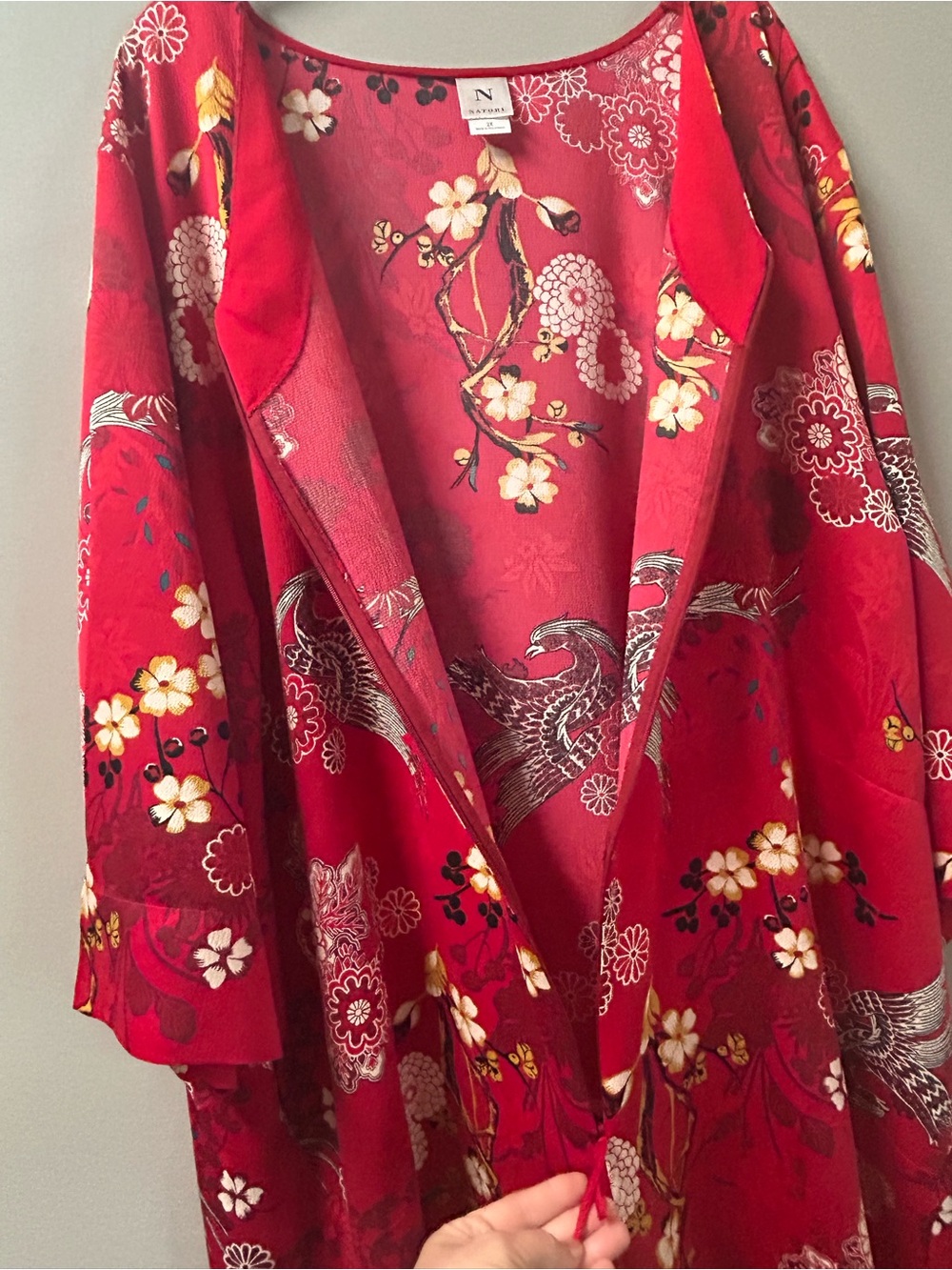 Natori Floral Half Zip Caftan Red 2X - Picture 15 of 15